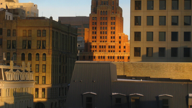 City Buildings at Sunset