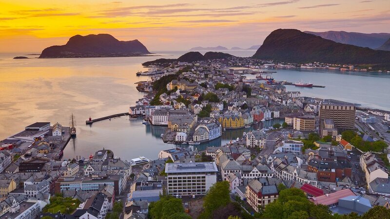 City by the Fjord at Sunset
