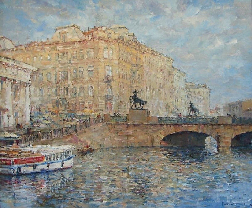 City by the river with bridge