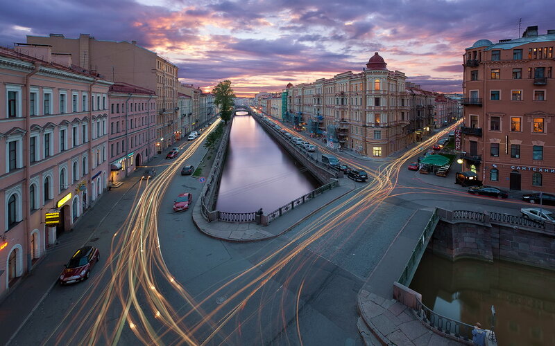 City Canal at Dusk — Purple