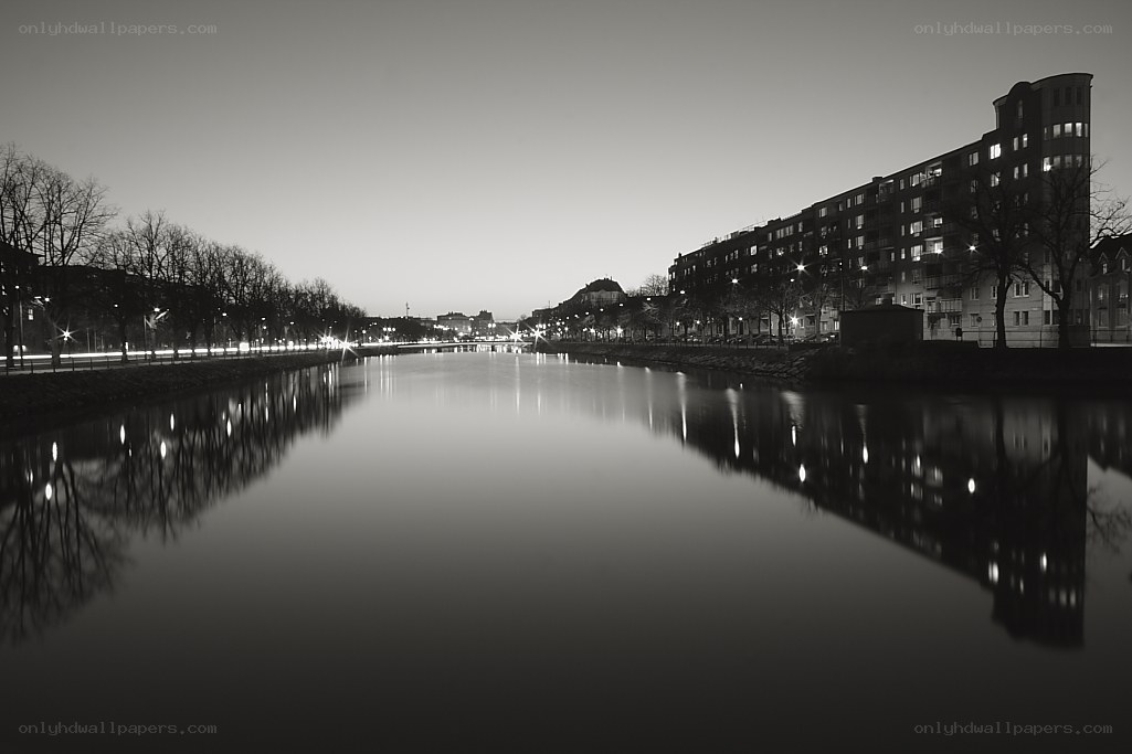City canal at dusk