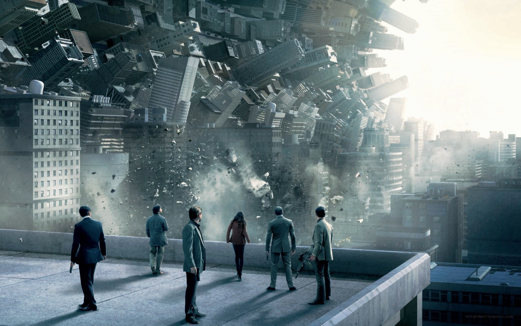 City collapsing in a disaster