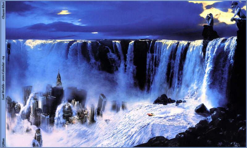 City Falling over Waterfall