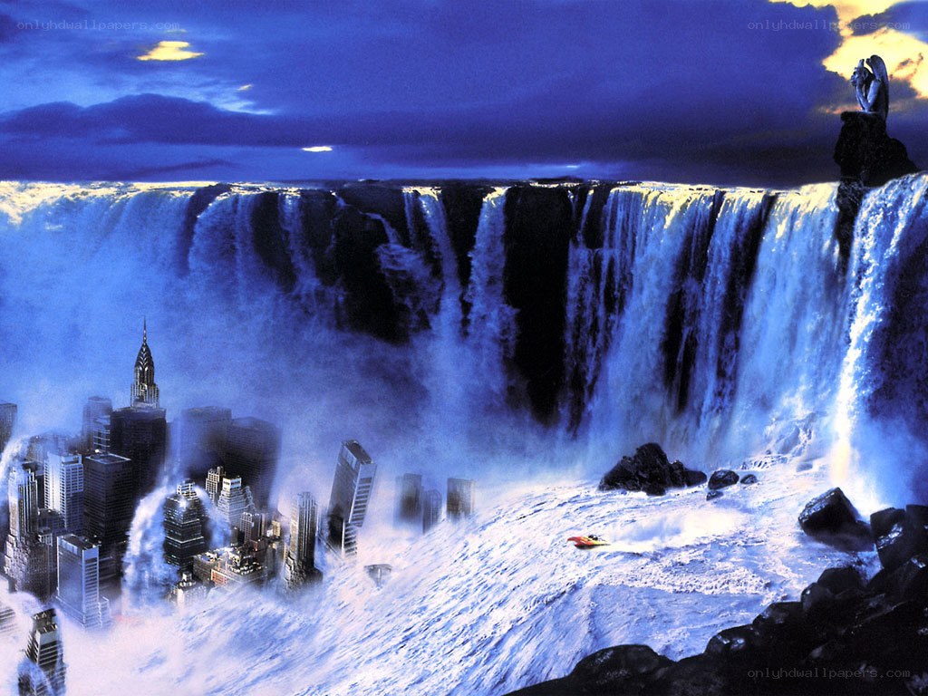 City Falls Over Waterfall