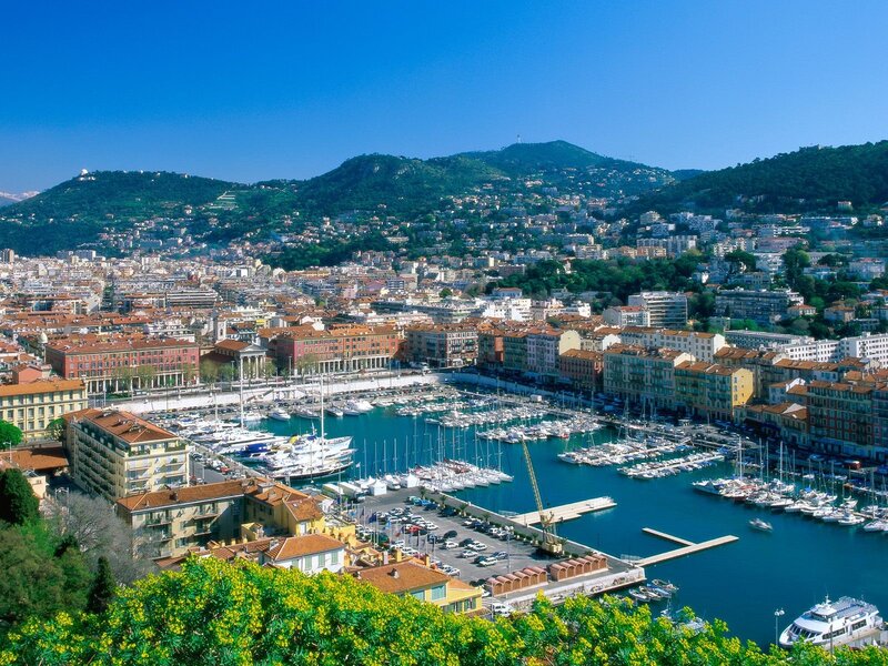 City Harbor and Mountains