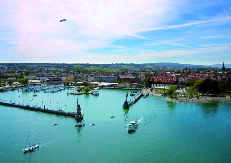 City Harbor with Boats — Blue