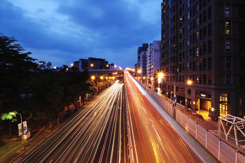 City highway at dusk with light trails