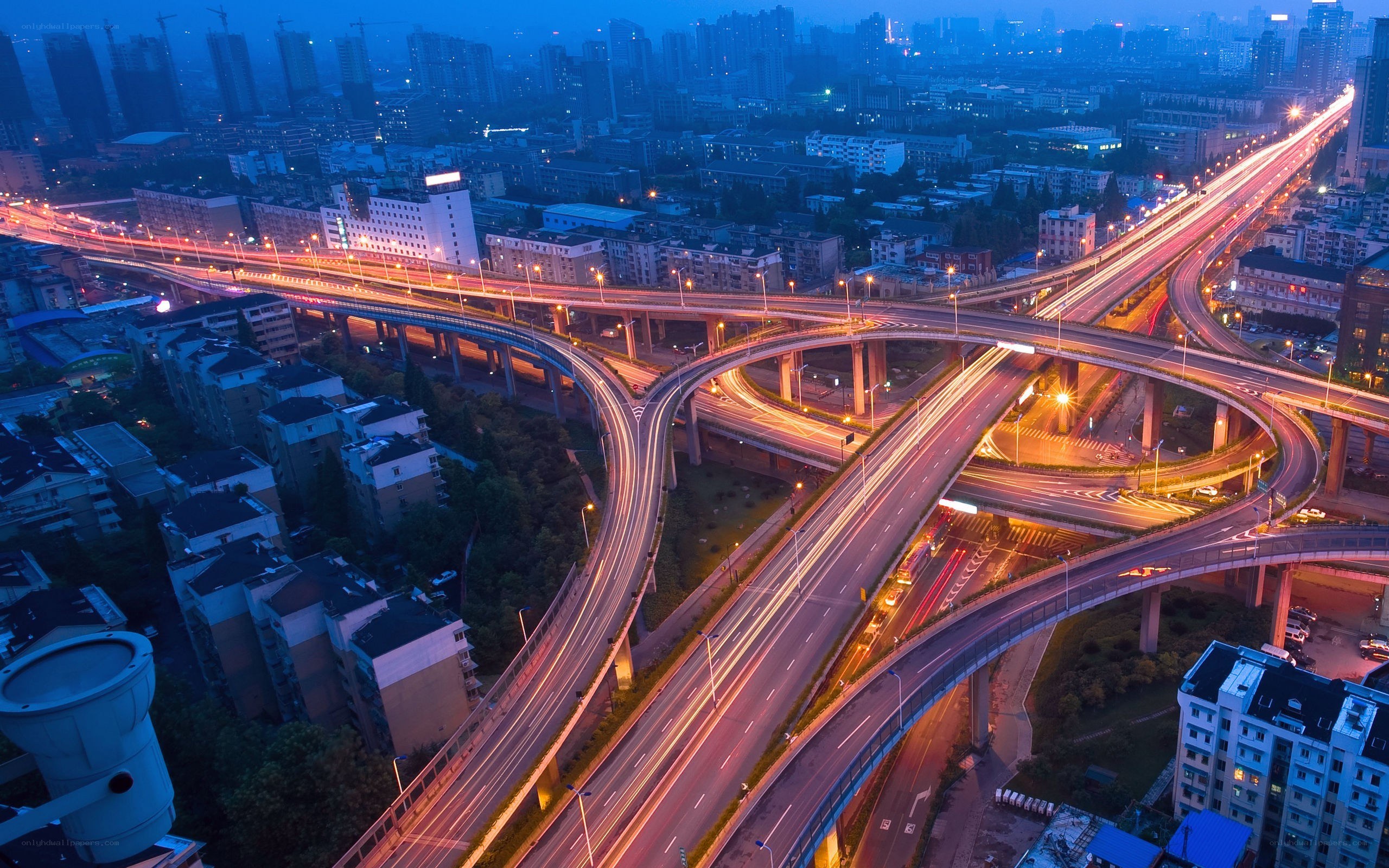 City highway interchange at dusk