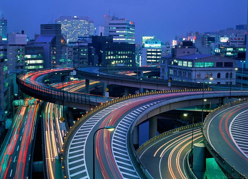 City highway interchange at night