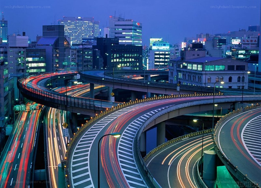 City highway interchange at night