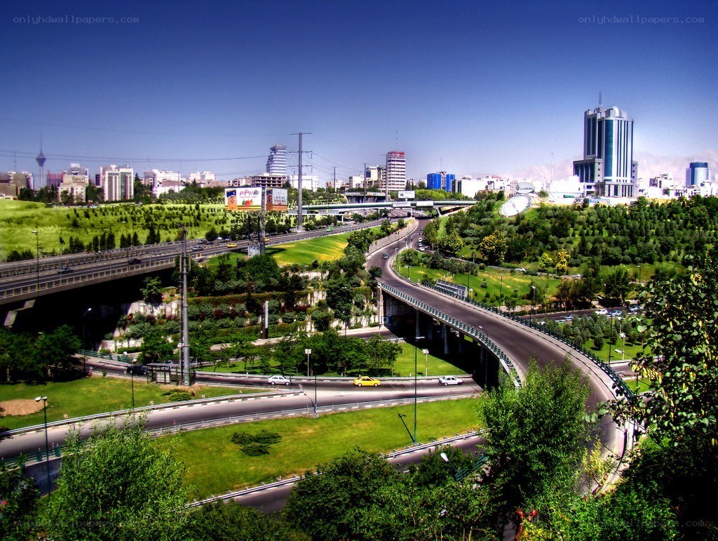 City highway interchange with green spaces