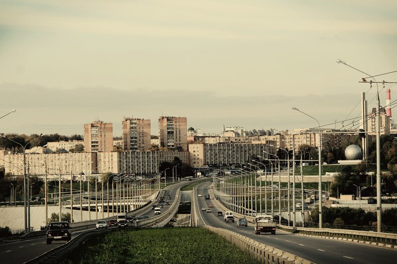 City highway with apartment buildings