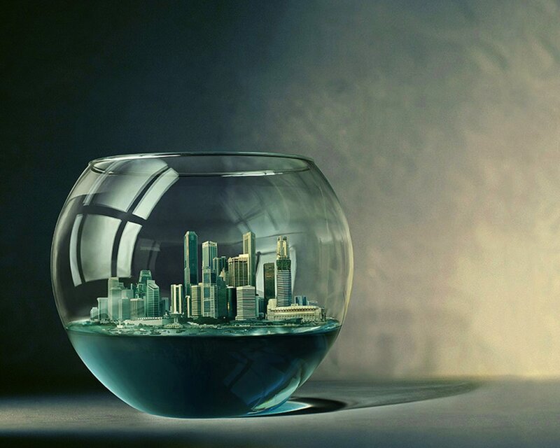 City in a glass bowl