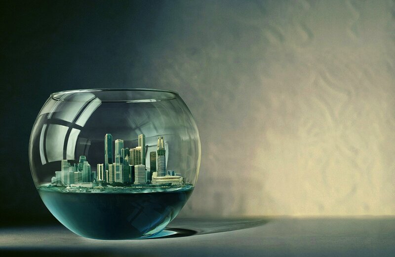 City in a glass bowl