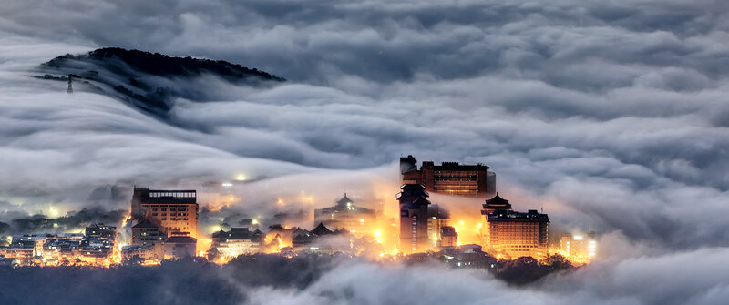 City in Fog at Night