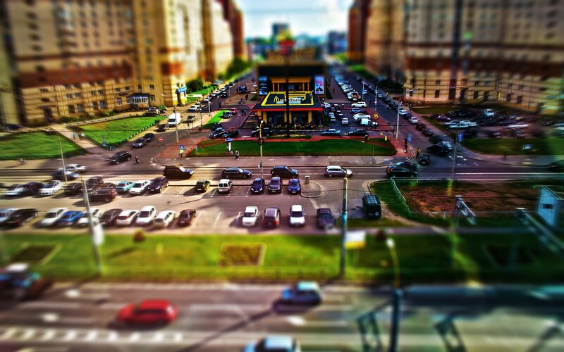 City intersection with McDonald's