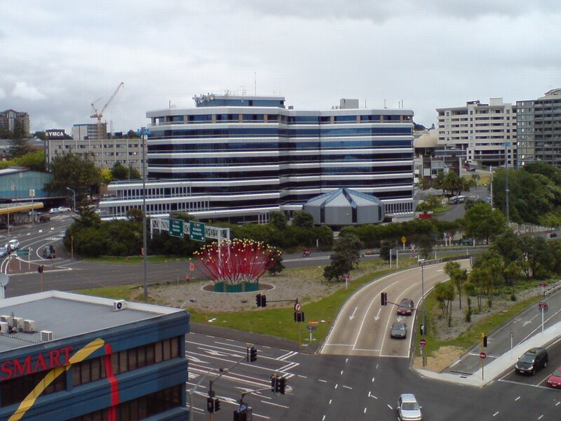 City intersection with modern building