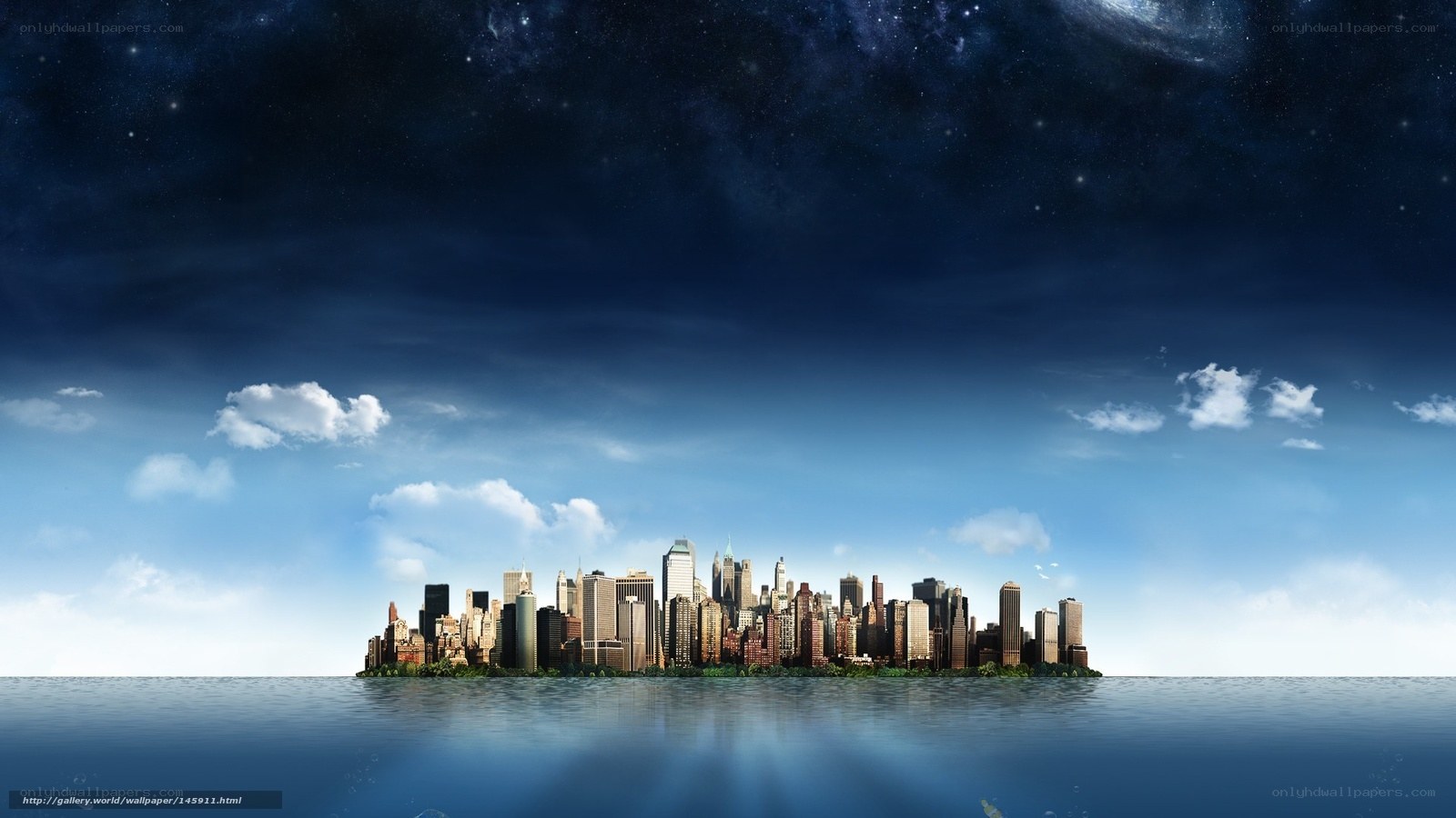 city island under starry sky