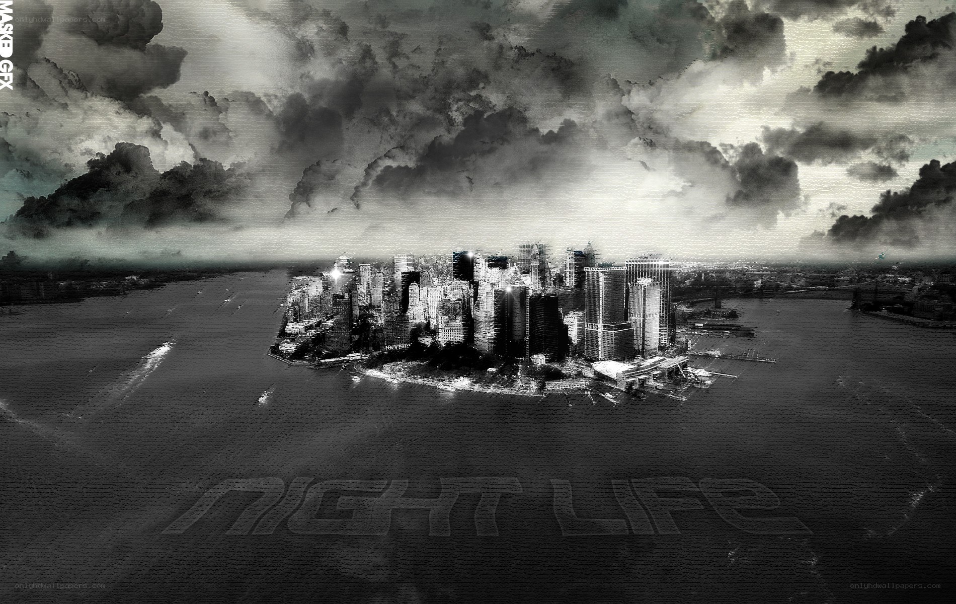 city island under stormy sky