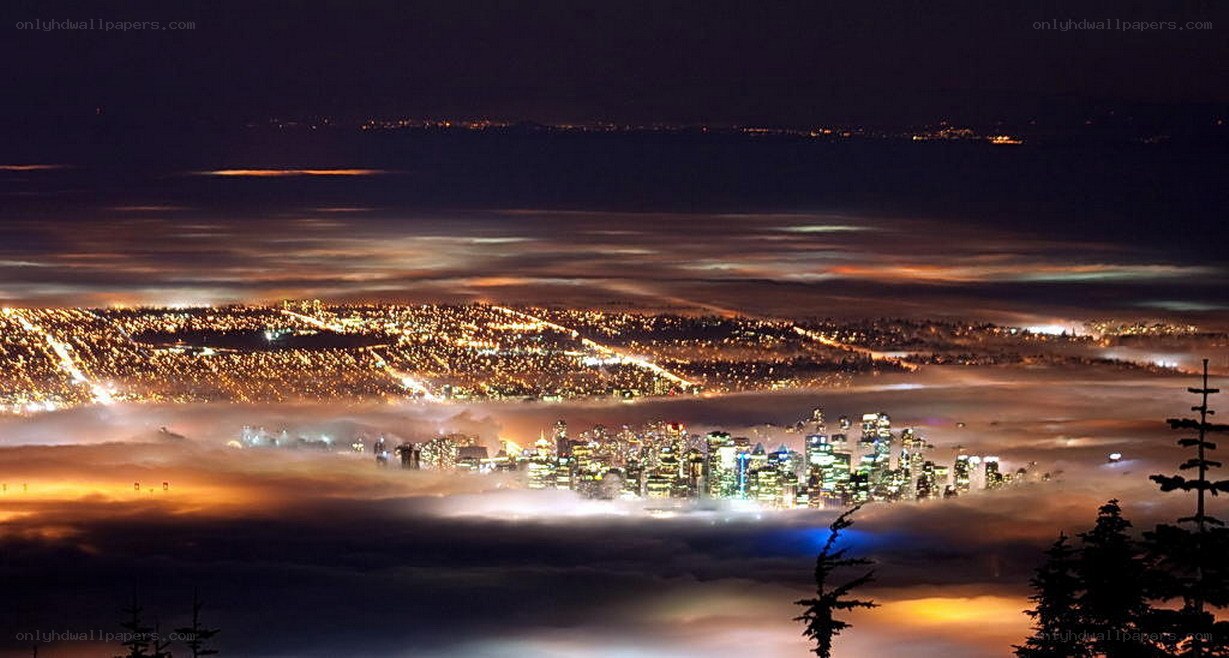 City lights above the clouds
