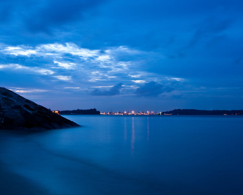 City Lights Across Water — Blue, Serene