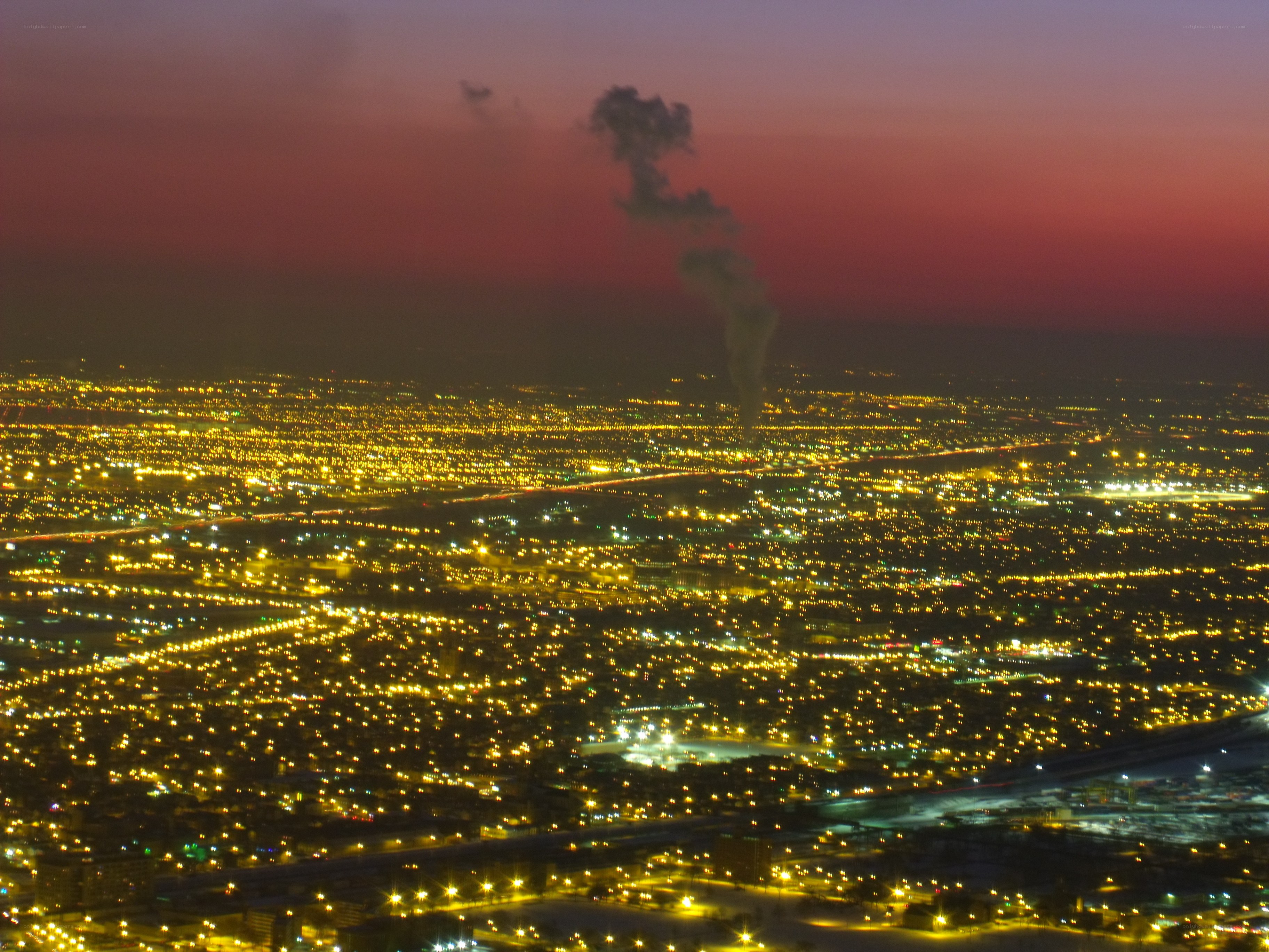 city lights at dusk