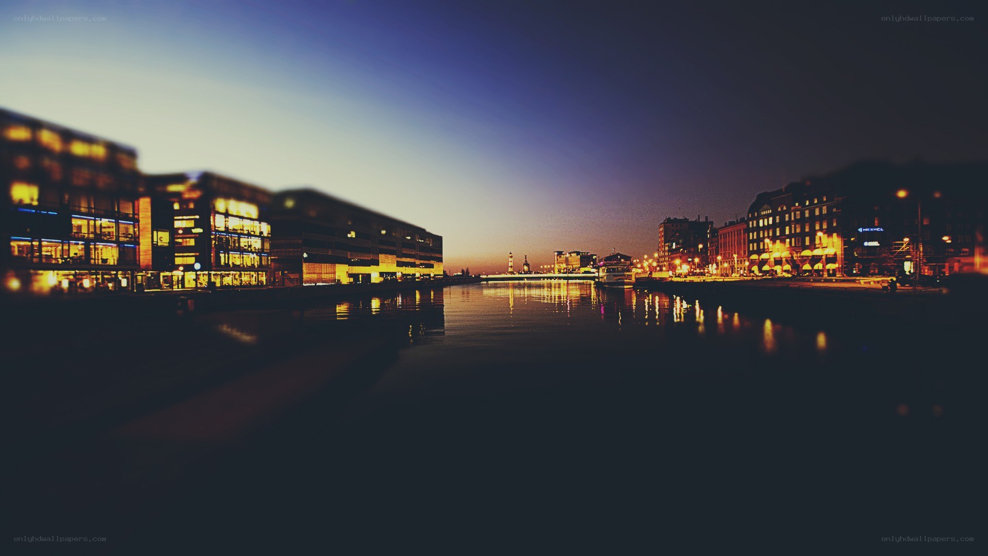 city lights at dusk