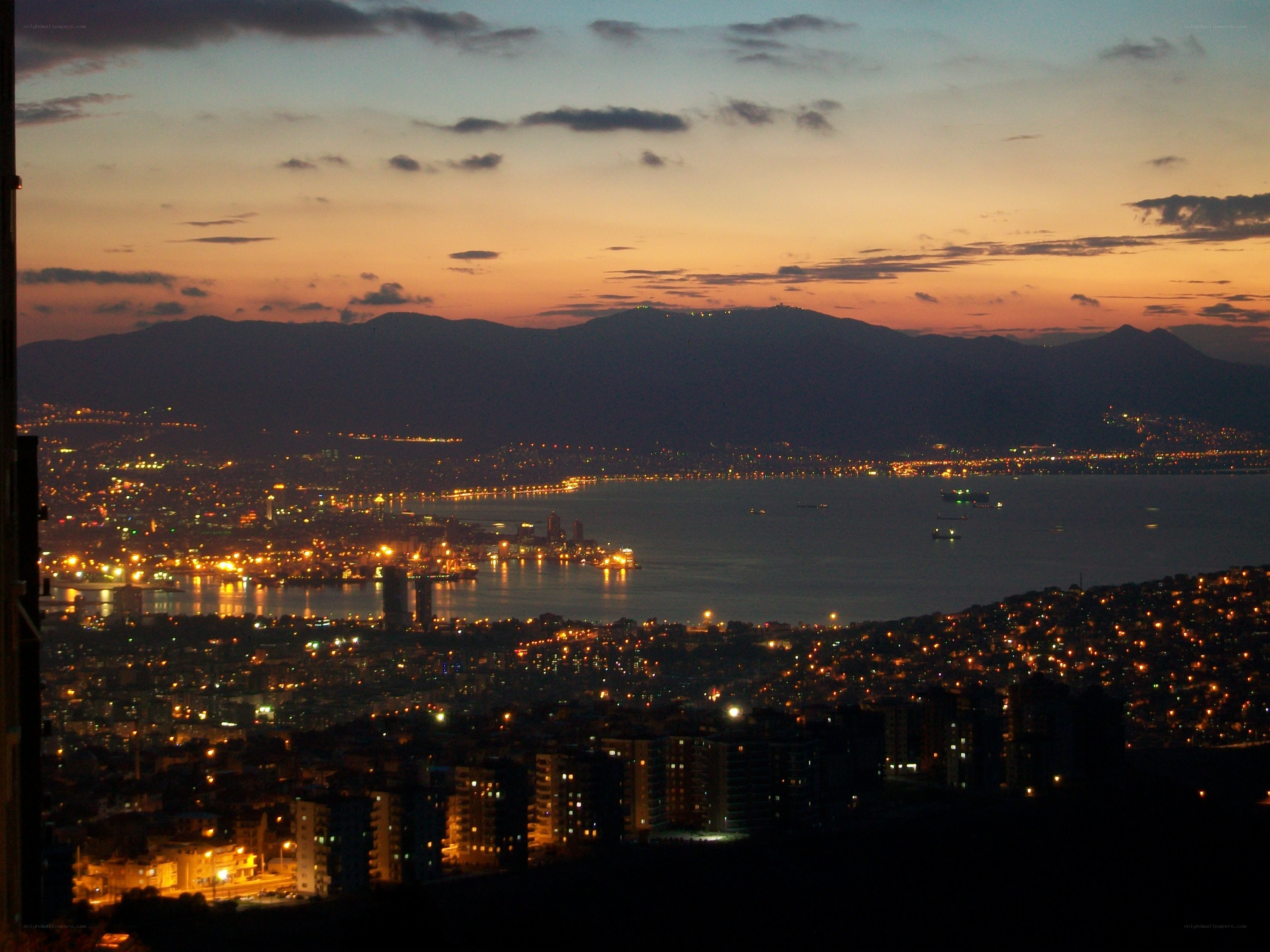 city lights at dusk