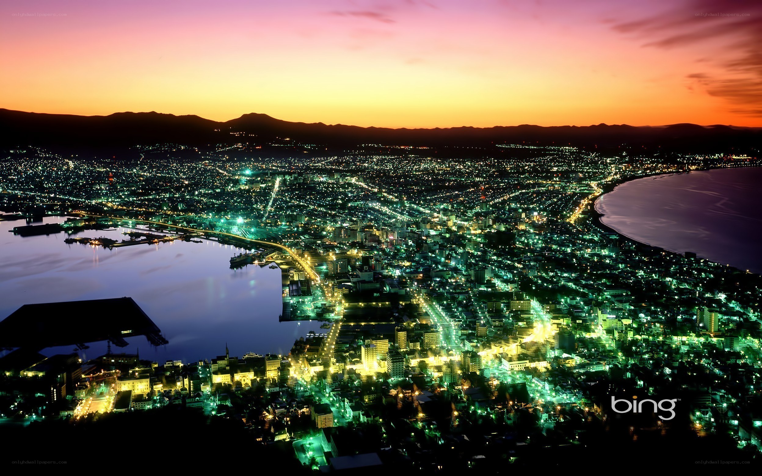 city lights at dusk