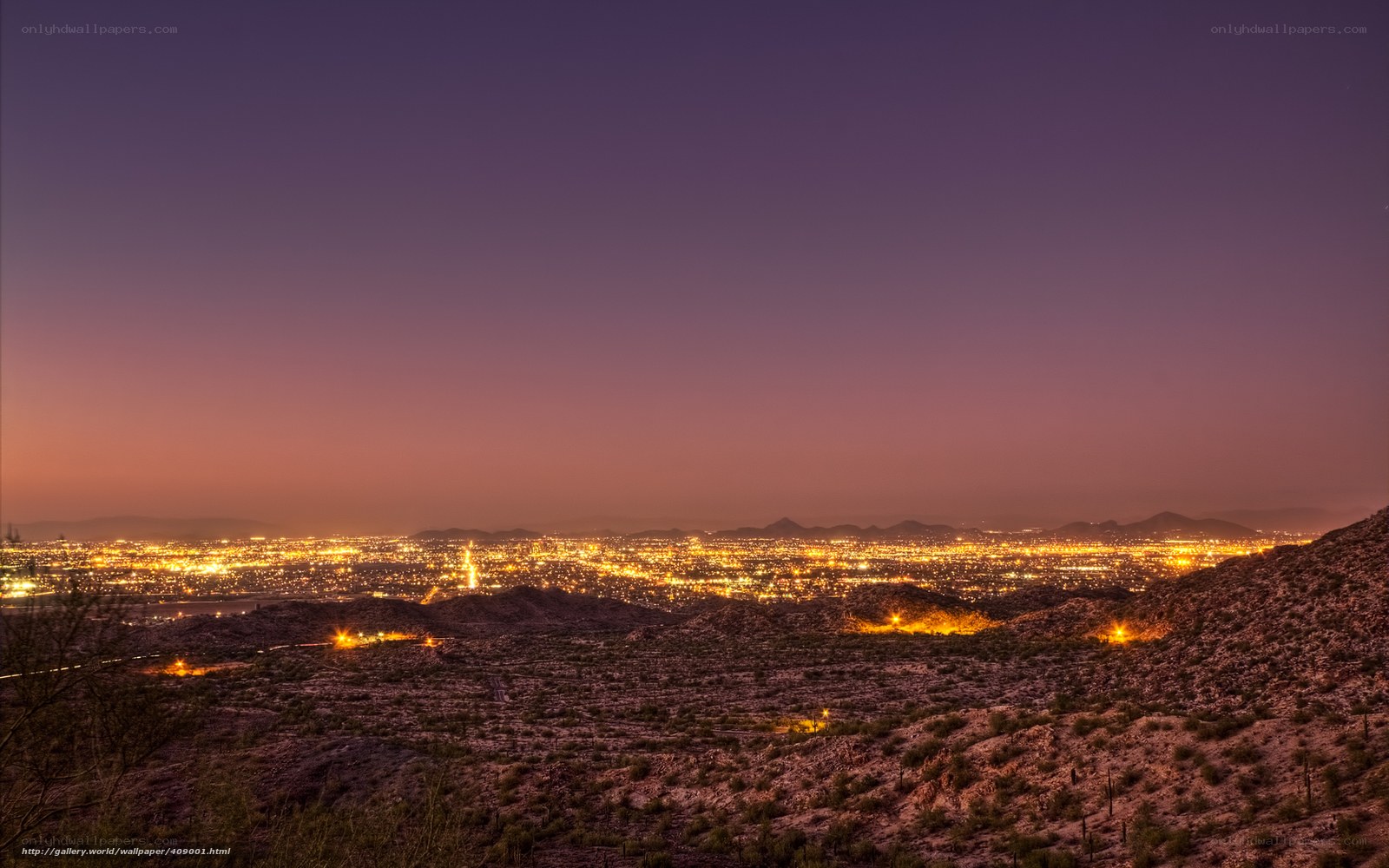 city lights at dusk