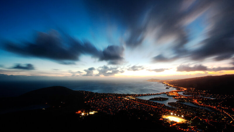 City Lights at Dusk — Blue, Dramatic, Night, Photograph