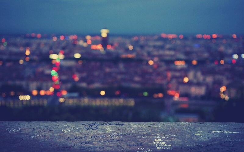 City lights at dusk from a high vantage