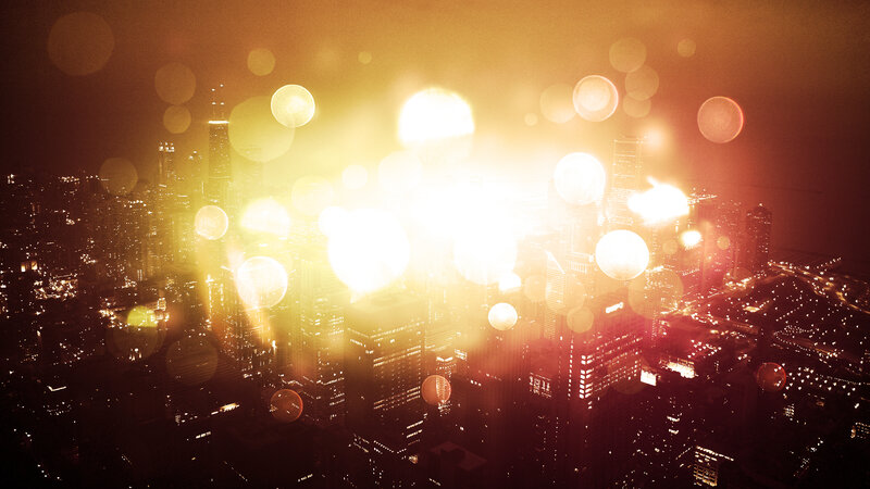 City lights at golden hour
