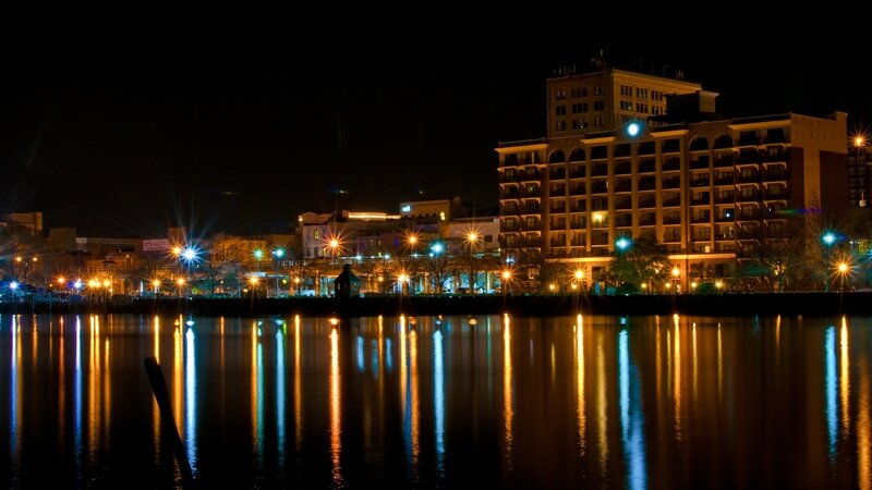 City Lights at Night — Black, Calm, Photograph