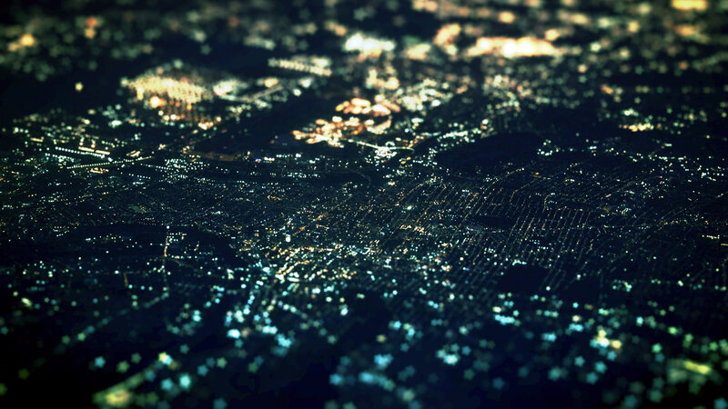 City Lights at Night — Black, Dark, Photograph, Buildings, Sky