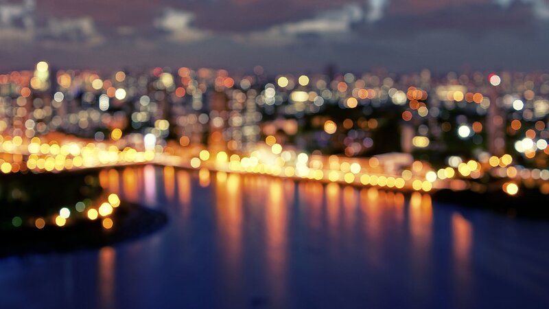 City Lights at Night — Blue, Calm, Photograph