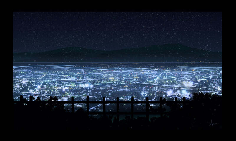 City Lights at Night — Blue, Serene, Digital Art