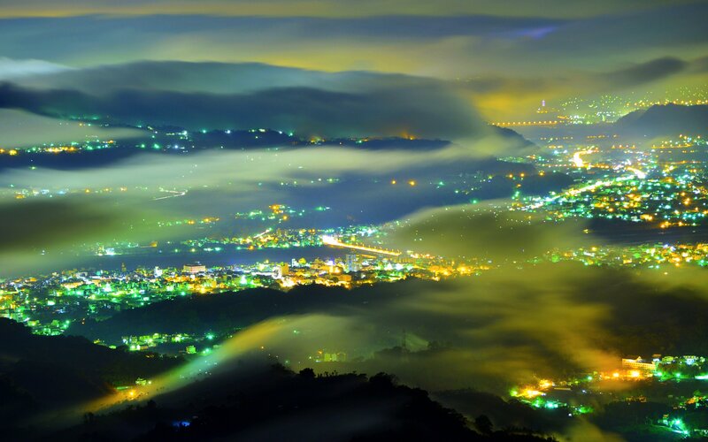 City Lights at Night — Green