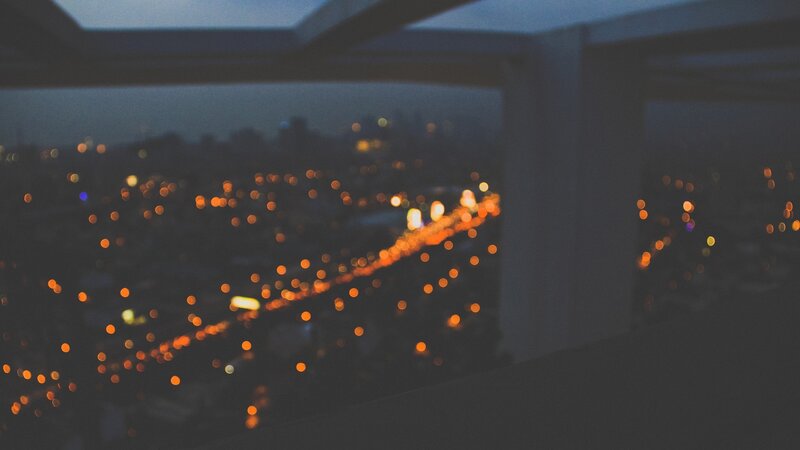 City Lights at Night — Orange, Calm, Photograph, Buildings