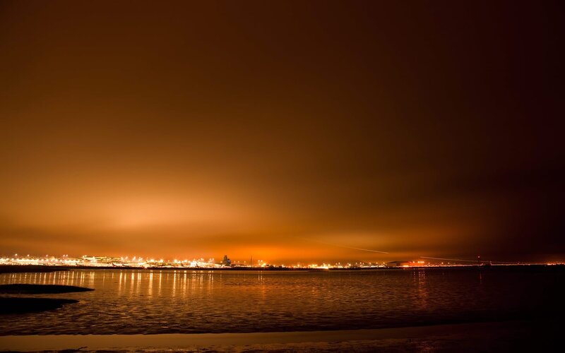 City Lights at Night — Orange, Calm, Photograph