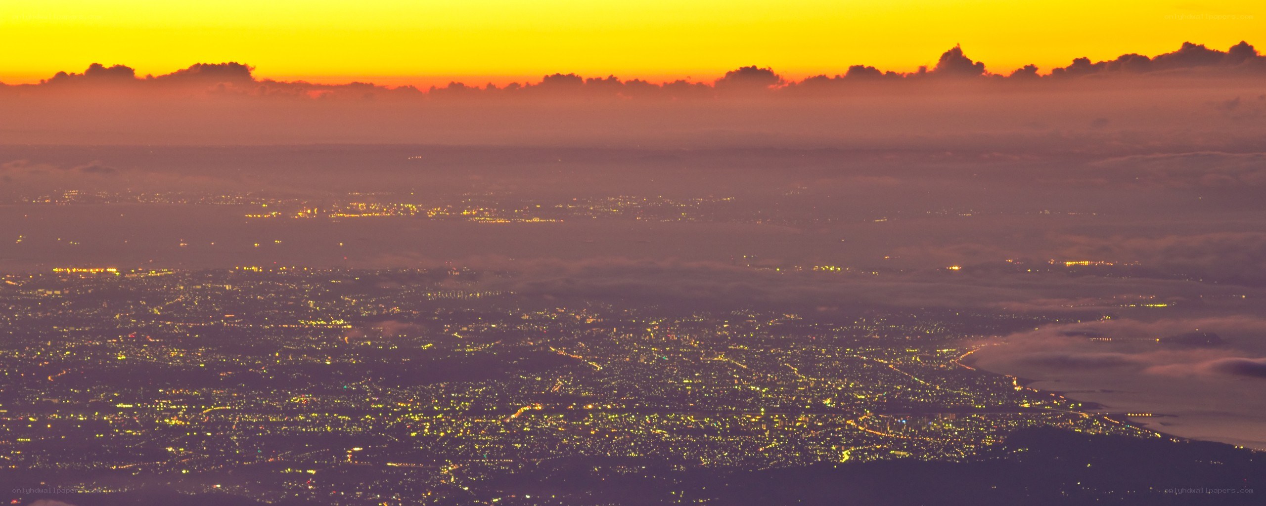 city lights at sunset