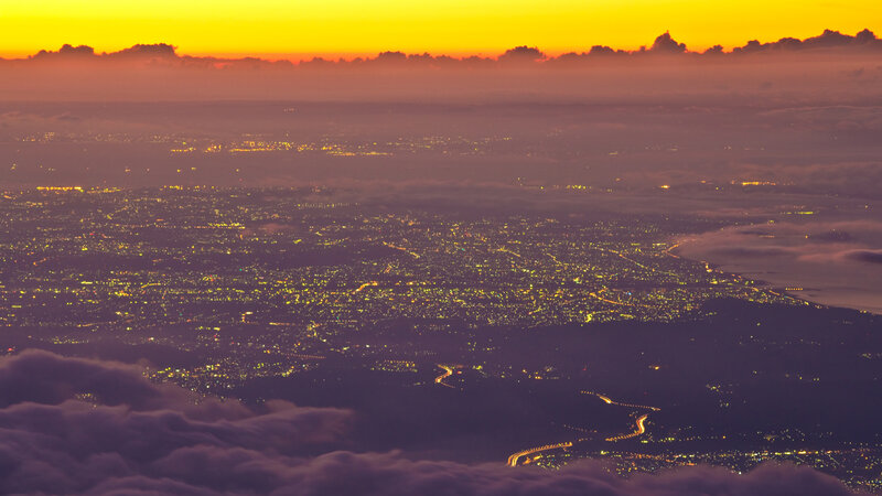 city lights at sunset from above