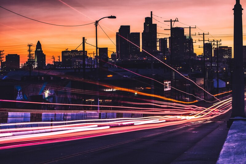 City lights at sunset
