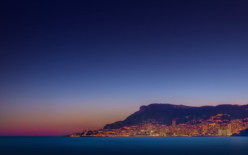 City Lights on Hillside — Blue, Serene