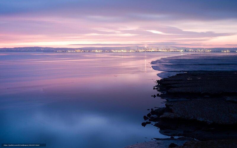 City Lights on Water — Purple, Serene