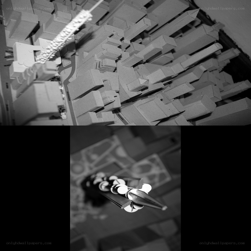 City model with rocket