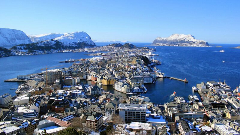 City on a Fjord — Blue, Serene