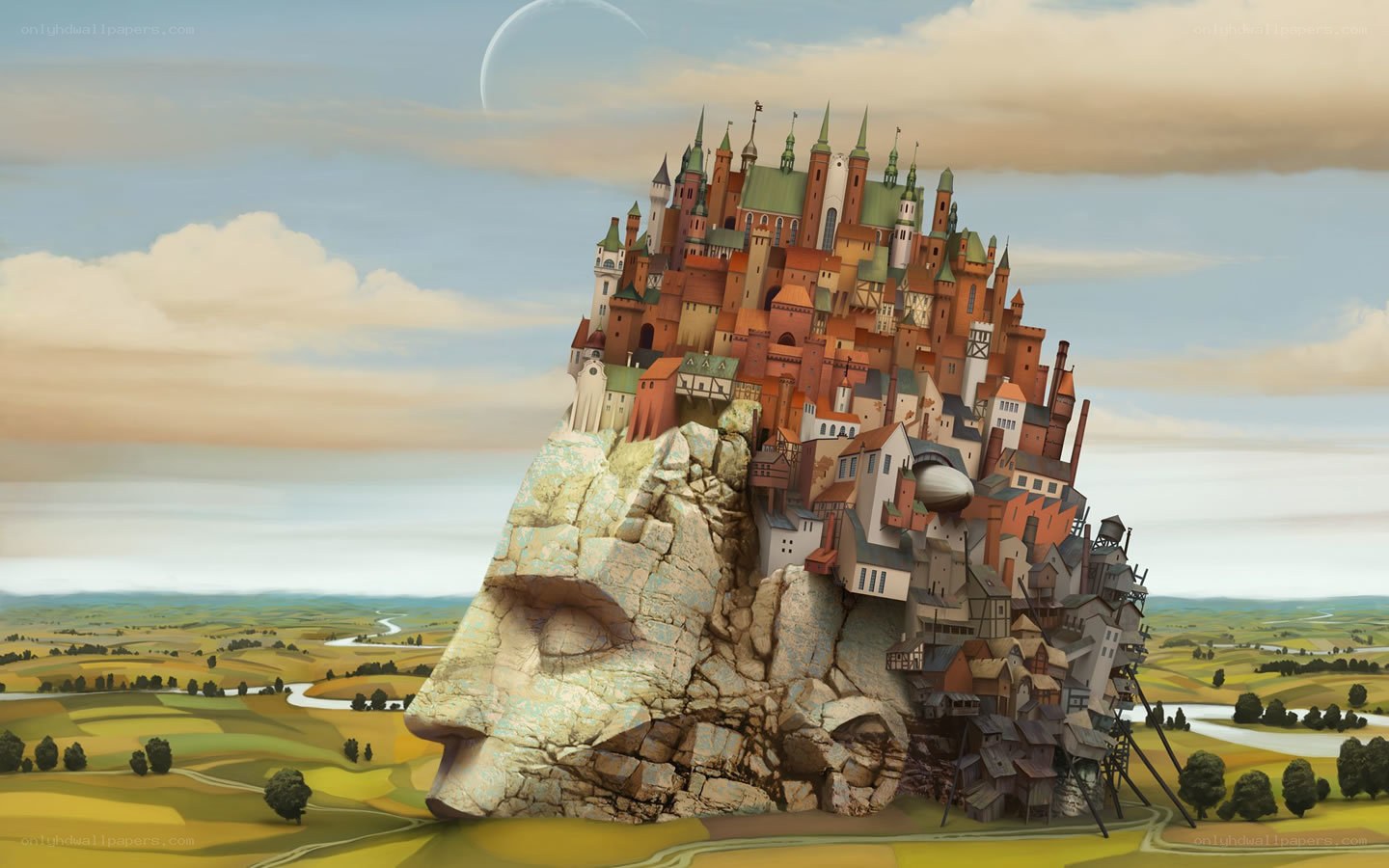 city on a giant head