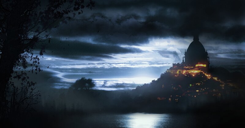 City on a Hill at Night — Dark Blue