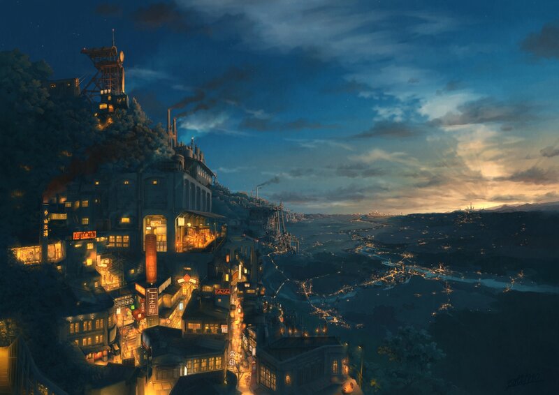 City on a Hillside — Blue, Dramatic